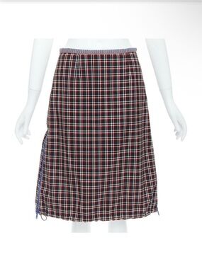Prada Navy, Red & White Plaid Midi Skirt
